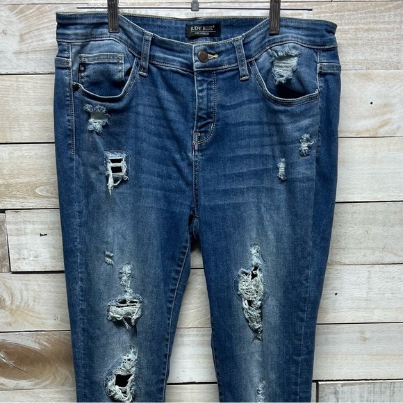 Judy Blue Skinny Fit Jeans Blue Camo Distressed Medium Wash Womens 15/32 Stretch - Picture 2 of 15
